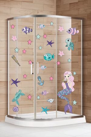 Deniz Kızı Deniz Yıldızları Ve Balıklar Duşakabin Ve Banyo Sticker - Görsel 4