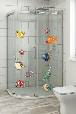 Sevimli Balıklar Yıldızlar Duşakabin Ve Duvar Sticker Seti - Görsel 3