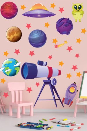 Gezegenler Teleskop Ve Yıldız Temalı Sticker Seti Çocuk Odası - Görsel 5