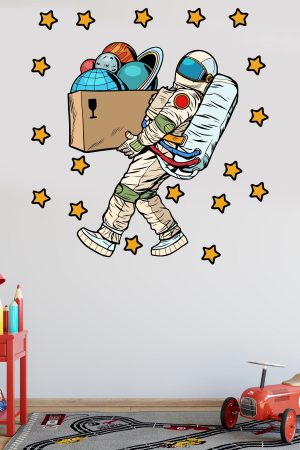 Gezegenleri Taşıyan Astronot Ve Yıldızlar Çocuk Odası Duvar Sticker - Görsel 4