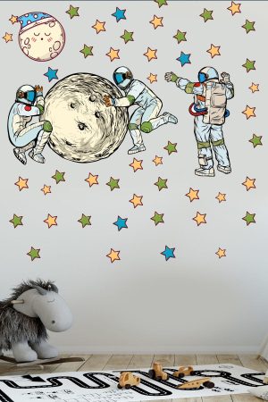 Astronotlar Ve Uzay Temalı Çocuk Odası Duvar Sticker - Görsel 4