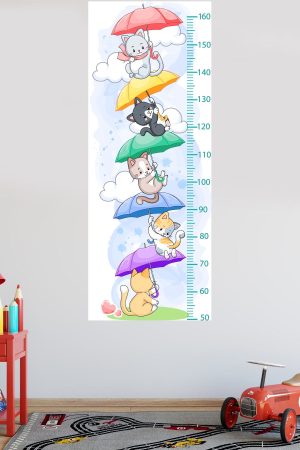Uçan Sevimli Kediler Çocuk Odası Boy Ölçer Duvar Sticker - Görsel 3