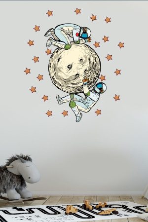 Gezegene Tutunan Astronotlar Ve Yıldızlar Çocuk Odası Duvar Sticker - Görsel 5