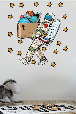 Gezegenleri Taşıyan Astronot Ve Yıldızlar Çocuk Odası Duvar Sticker - Görsel 5
