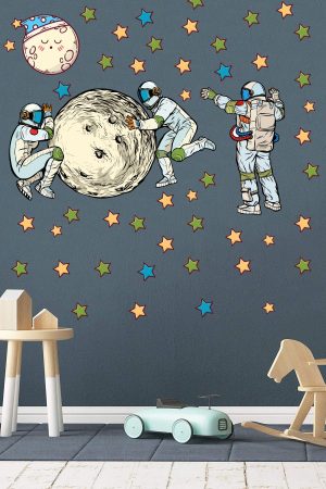 Astronotlar Ve Uzay Temalı Çocuk Odası Duvar Sticker - Görsel 5