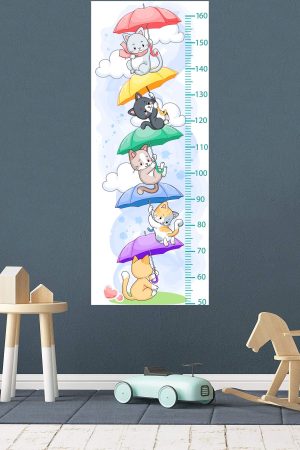 Uçan Sevimli Kediler Çocuk Odası Boy Ölçer Duvar Sticker - Görsel 4