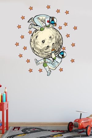 Gezegene Tutunan Astronotlar Ve Yıldızlar Çocuk Odası Duvar Sticker - Görsel 6