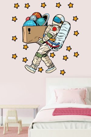 Gezegenleri Taşıyan Astronot Ve Yıldızlar Çocuk Odası Duvar Sticker - Görsel 6