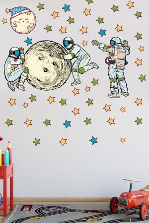 Astronotlar Ve Uzay Temalı Çocuk Odası Duvar Sticker - Görsel 6