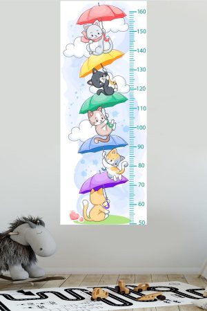 Uçan Sevimli Kediler Çocuk Odası Boy Ölçer Duvar Sticker - Görsel 5