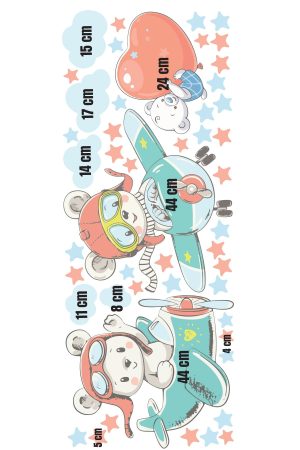 Sevimli Pilot Ayıcıklar Bulutlar Ve Yıldızlar Çocuk Odası Duvar Sticker Seti - Görsel 8