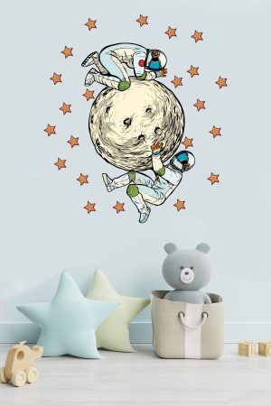 Gezegene Tutunan Astronotlar Ve Yıldızlar Çocuk Odası Duvar Sticker - Görsel 7