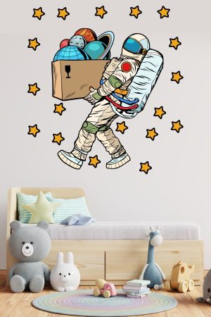 Gezegenleri Taşıyan Astronot Ve Yıldızlar Çocuk Odası Duvar Sticker - Görsel 7