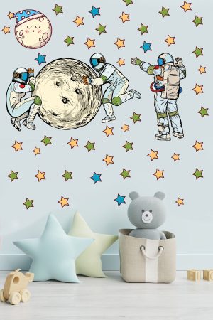 Astronotlar Ve Uzay Temalı Çocuk Odası Duvar Sticker - Görsel 7