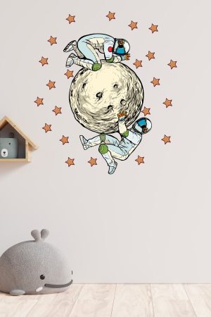 Gezegene Tutunan Astronotlar Ve Yıldızlar Çocuk Odası Duvar Sticker - Görsel 8