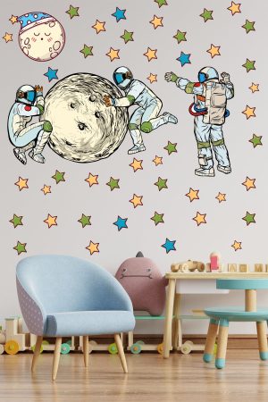 Astronotlar Ve Uzay Temalı Çocuk Odası Duvar Sticker - Görsel 8