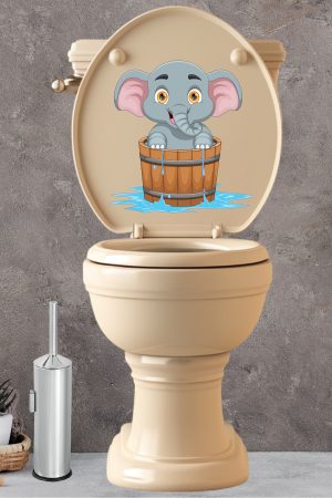 Fıçıdaki Sevimli Fil Klozet Sticker Banyo Sticker - Görsel 3