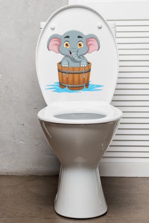 Fıçıdaki Sevimli Fil Klozet Sticker Banyo Sticker - Görsel 5