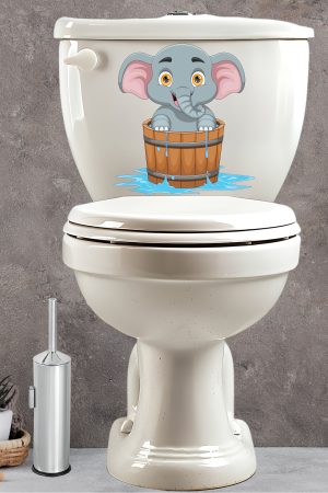 Fıçıdaki Sevimli Fil Klozet Sticker Banyo Sticker - Görsel 1