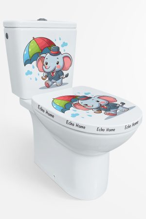 Yağmur Şemsiye ve Sevimli Fil Klozet Sticker Banyo Sticker - Görsel 2